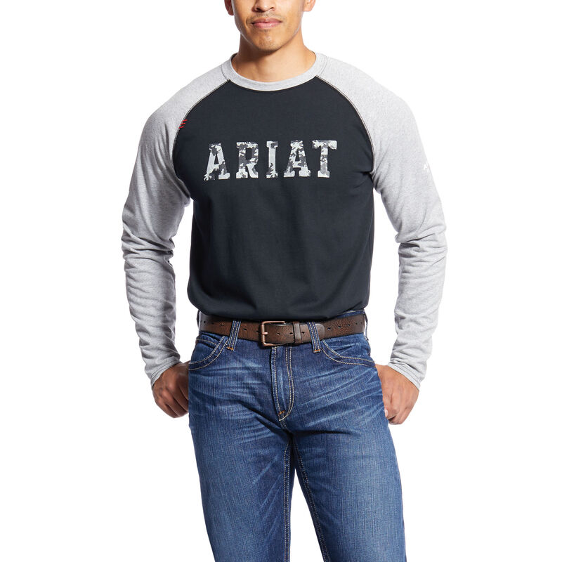 Ariat Fr Baseball Logo - Miesten Harmaat/Mustat T-Paidat ( HCQZAI-710 )